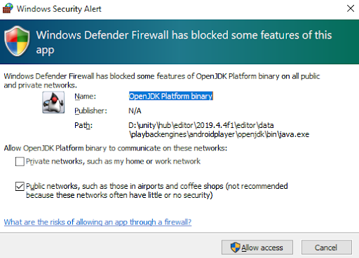 Figure 6: Firewall popup
