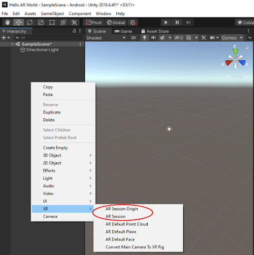 Figure 17: XR drop down menu in the Inspector