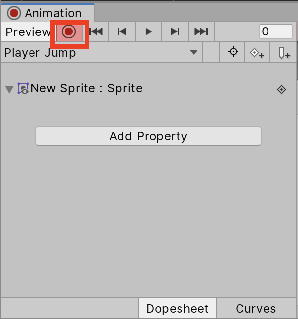 Figure 10: Record activated in the Animation window