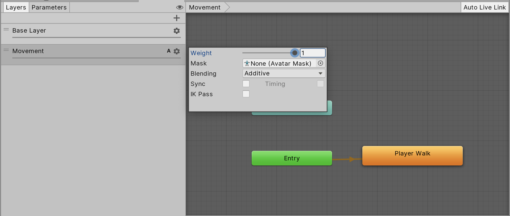 Figure 16: Layer options with Weight set to 1 and Blending Mode set to Additive
