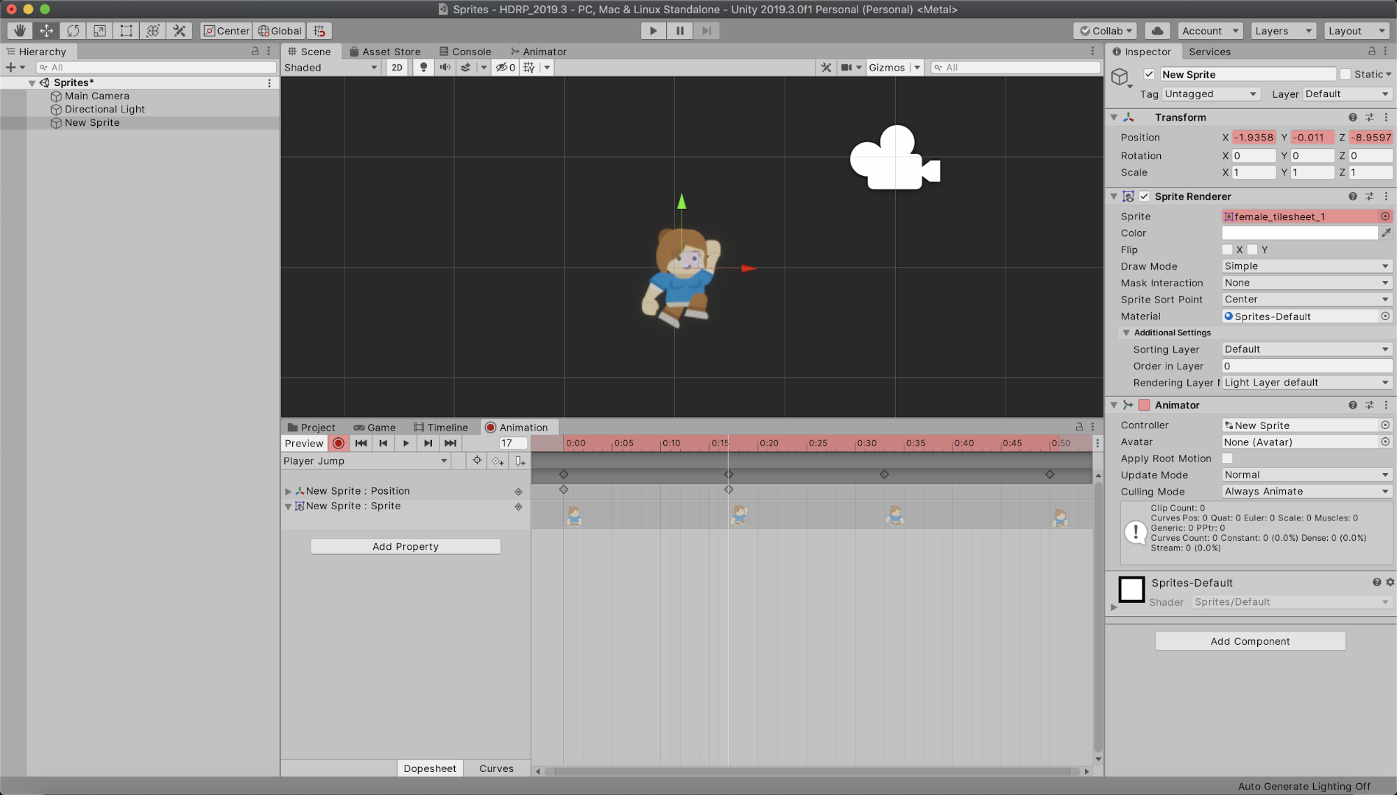 Figure 11: Keyframe added to the Animation Clip