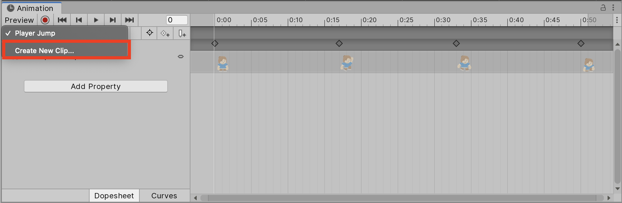 Figure 09: Animation Clip dropdown menu