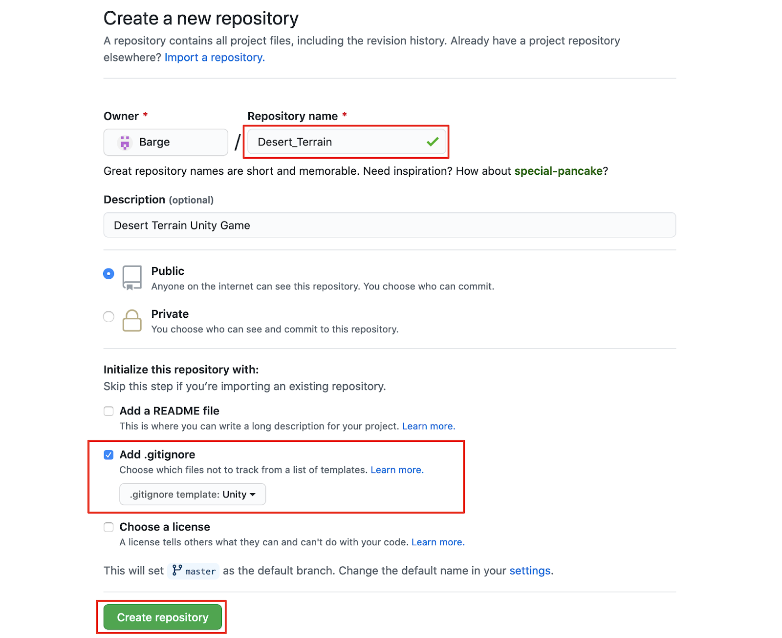 Customizing the new repository settings