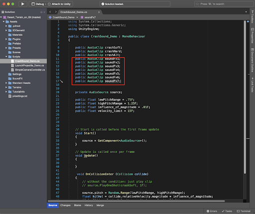 Our example C# script in Visual Studio