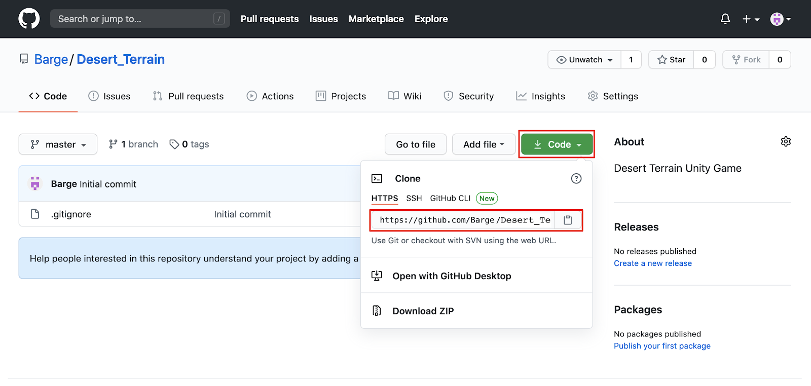 Copying the GitHub repository address URL
