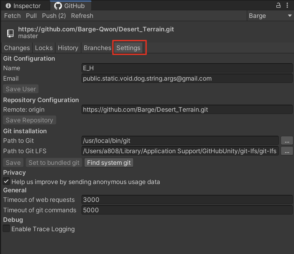 The Unity Editor’s GitHub asset Settings