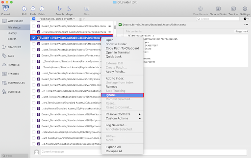 Excluding a file by selecting Ignore