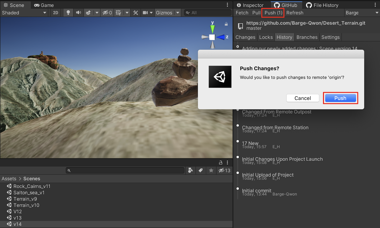 Pushing changes from the Unity Editor