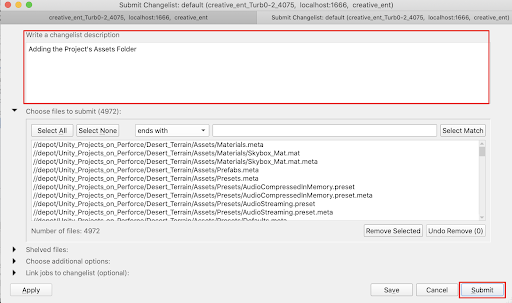 Commenting with a description, and then submitting the Changelist