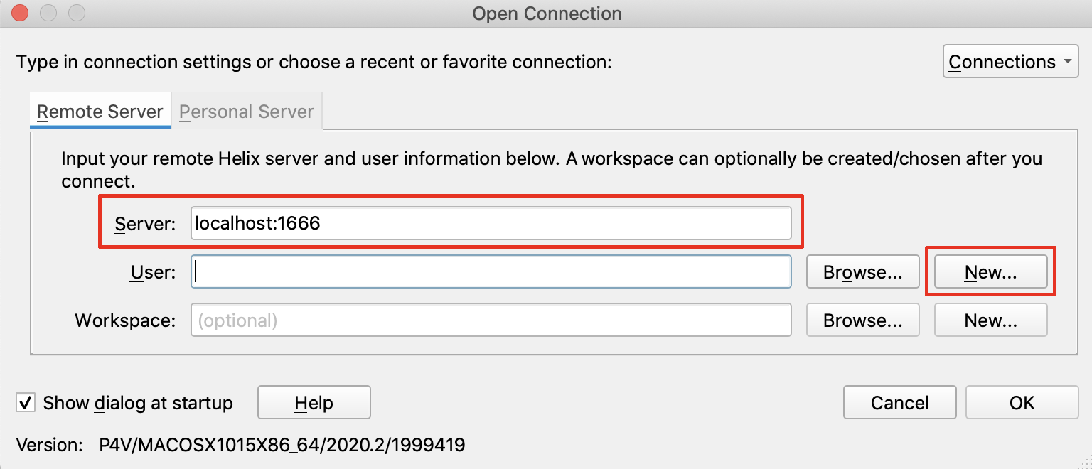 Entering the Server setting in the P4V Application