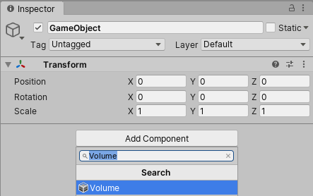 Figure 01: Adding the Volume component