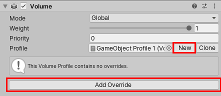 Figure 02: New and Add Override for Volume component.