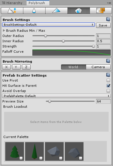 Figure 04: Scatter brush tool with loaded Prefabs