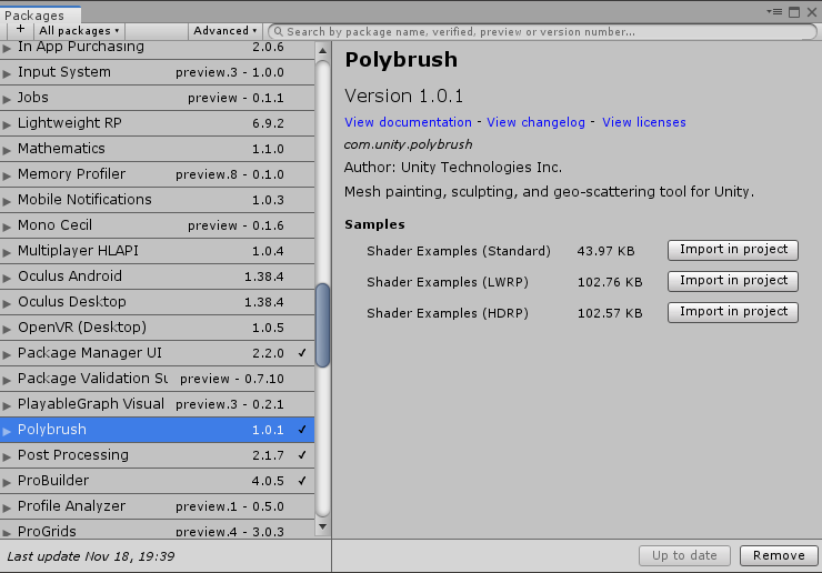 Figure 01: Polybrush in the Package Manager