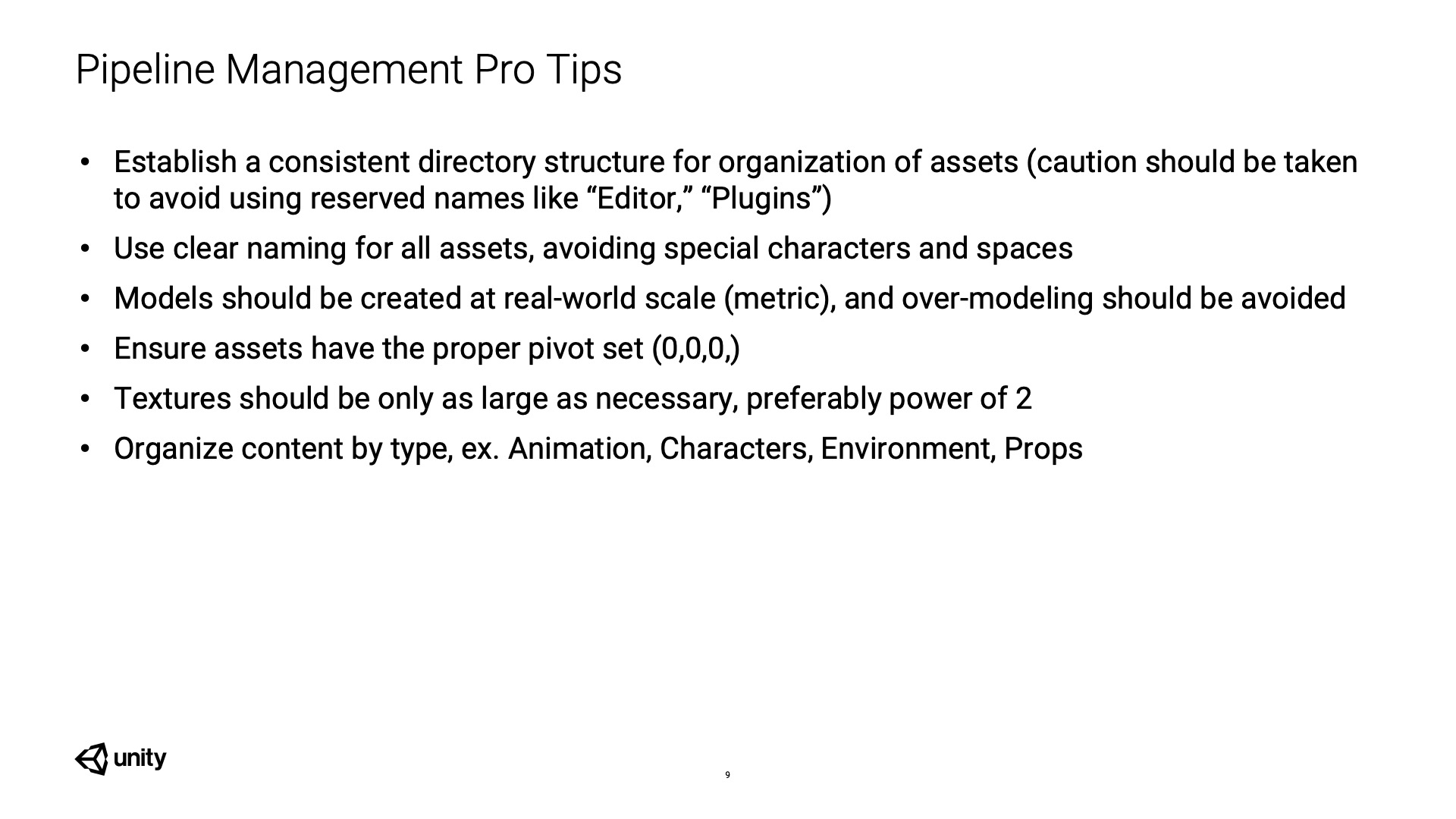 Figure 1: Important Unity pipeline management best practices