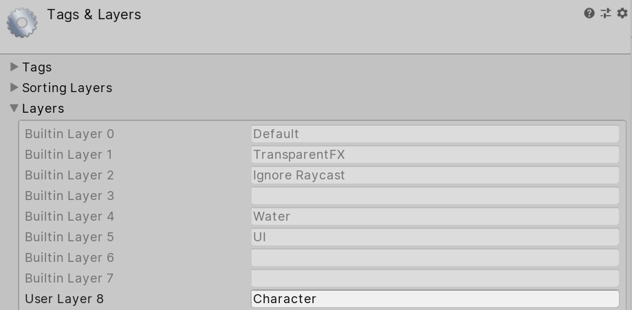 Figure 05: Creating the Character Layer Mask and assigning it to our desired GameObjects