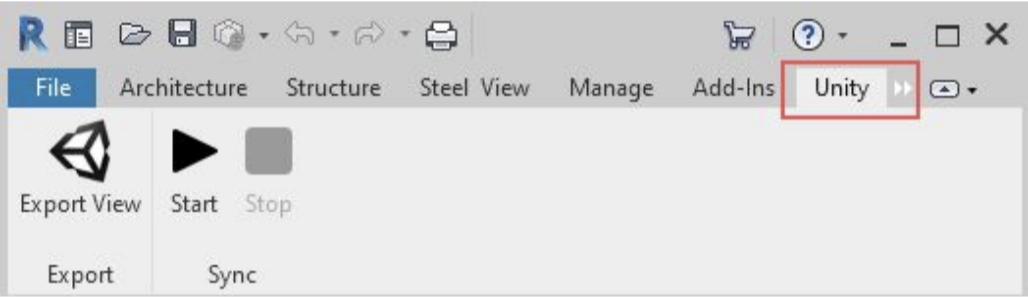 Figure 01: The ribbon at the top of the Revit window will show a Unity tab once the Reflect plug-in has been installed.