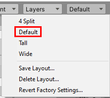 Figure 05: Returning to the Default Layout will reset all of the windows.