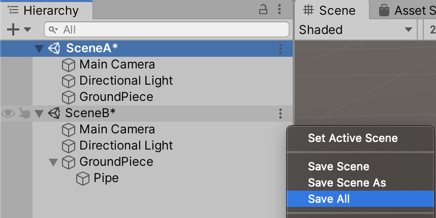 Figure 09: Save All is a quick way to save changes to all currently loaded Scenes.