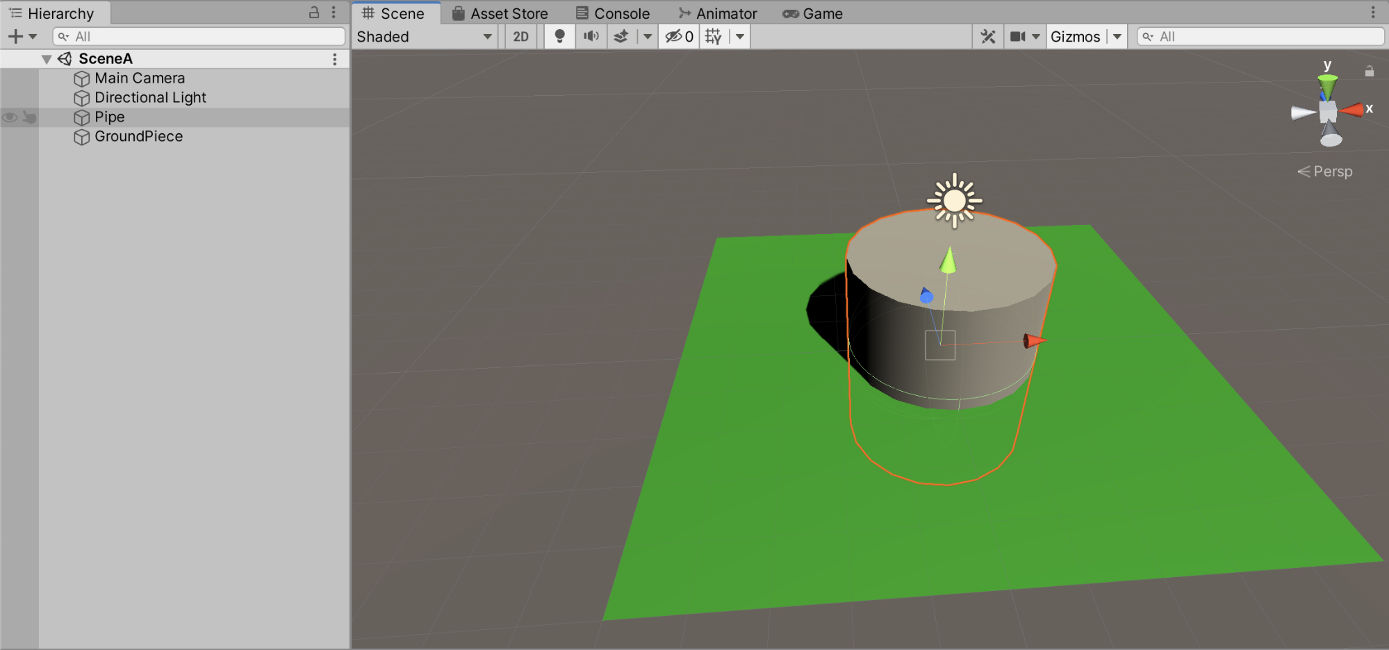 Figure 06: We’ve created our Pipe in SceneA, but will later move it to another Scene.