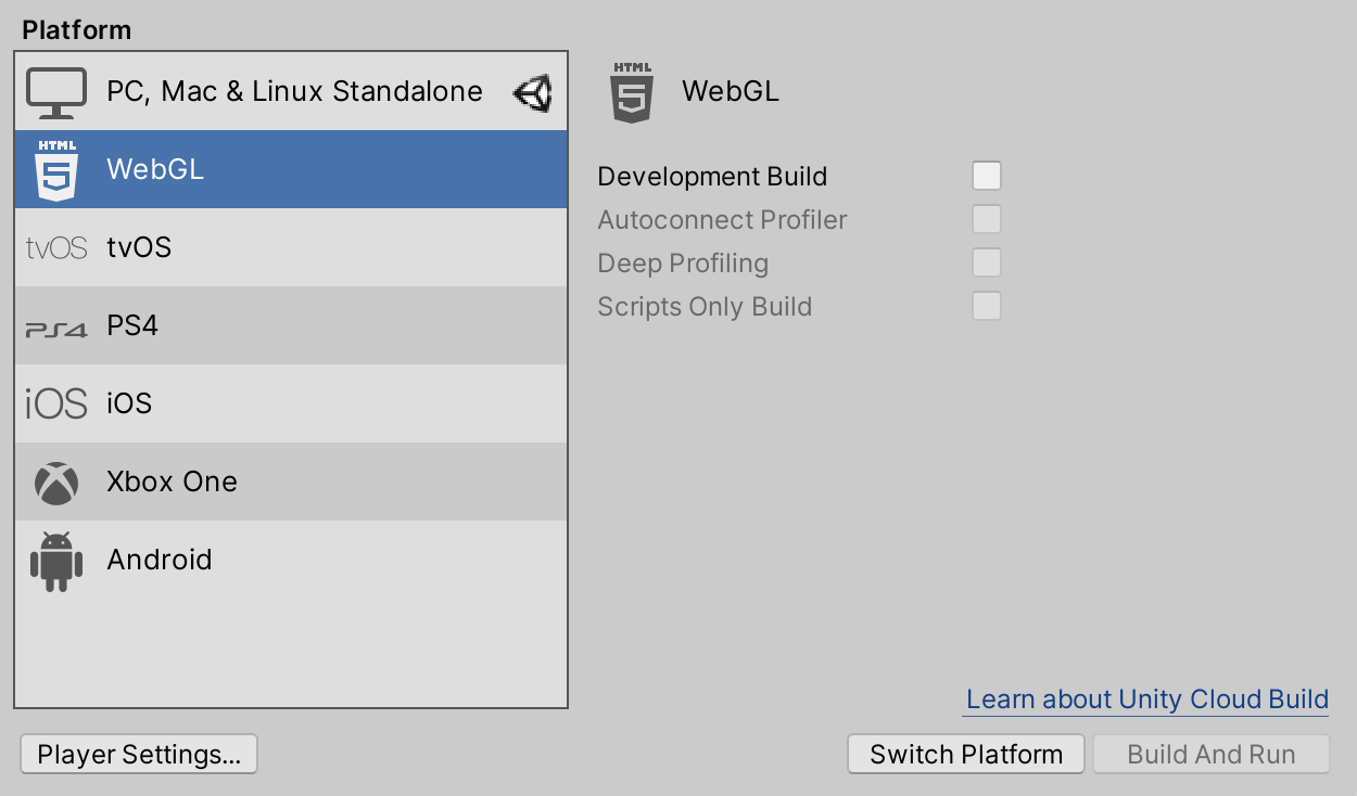 Create and publish WebGL builds