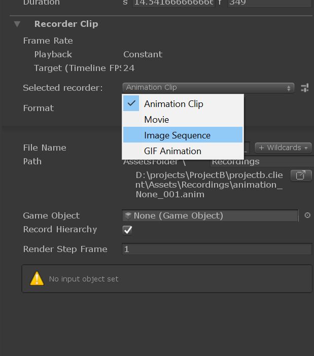 Figure 07: Selecting the Recorder format Image Sequence