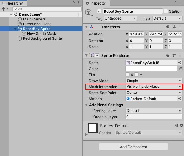 Figure 05: Sprite Renderer Component Settings