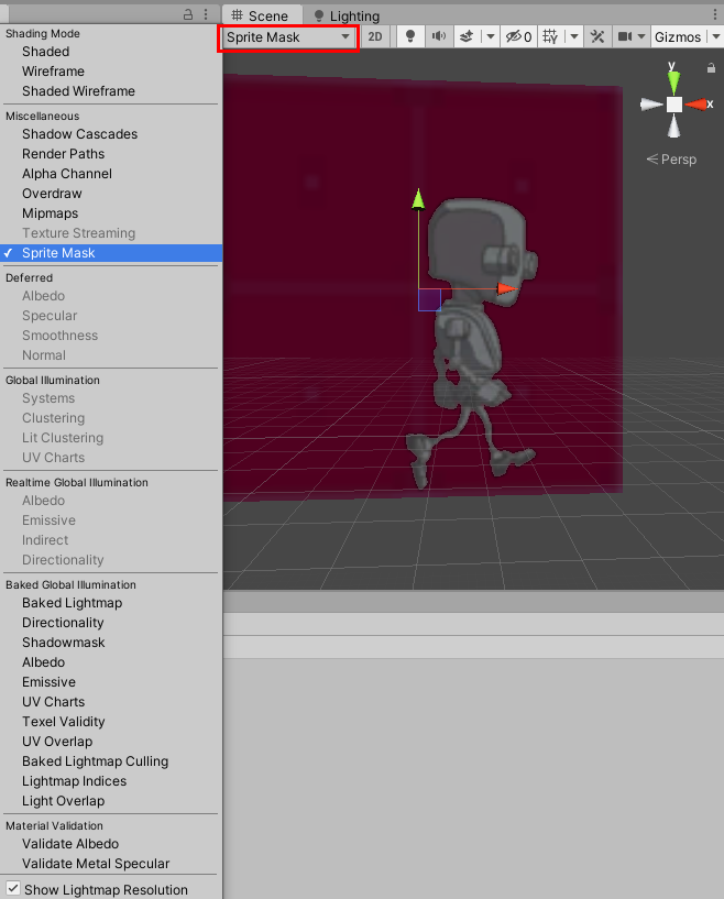 Figure 07: The Shading Mode of the Scene, changed to view the Sprite Mask