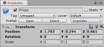 Figure 03: Transform position setting for Props