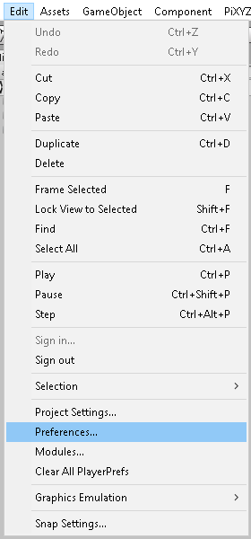 Figure 01: Click here to edit Unity’s Preferences.