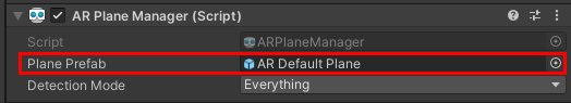 Figure 09: Assigning the AR Default Plane Prefab