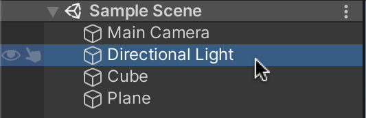 Selecting a GameObject in the Unity Hierarchy.