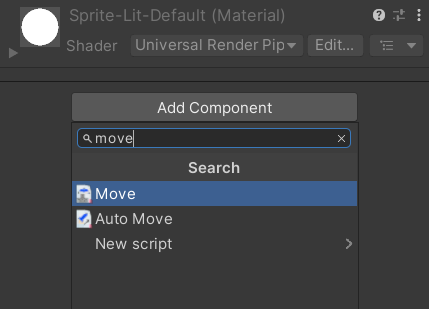 The Add Component search box in the Inspector